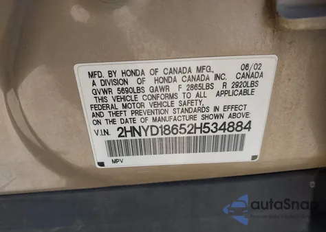 2002 Acura Mdx from USA, damaged, VIN 2HNYD18652H534884